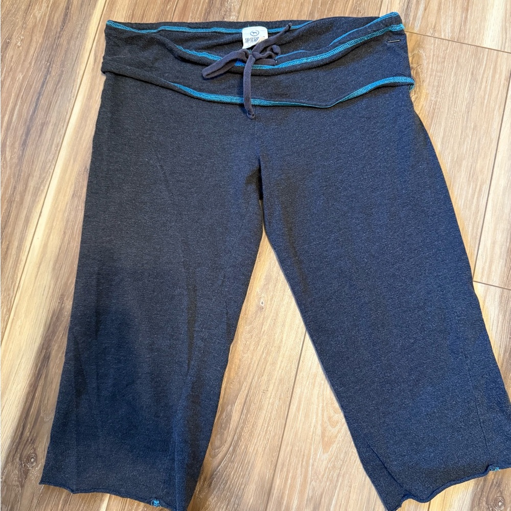 PINK Victoria's Secret Black Fold-Over Lounge Capri with Teal Trim